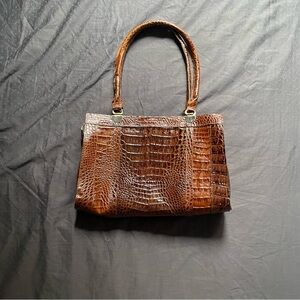 Brown Croc-Embossed Shoulder Bag for Women